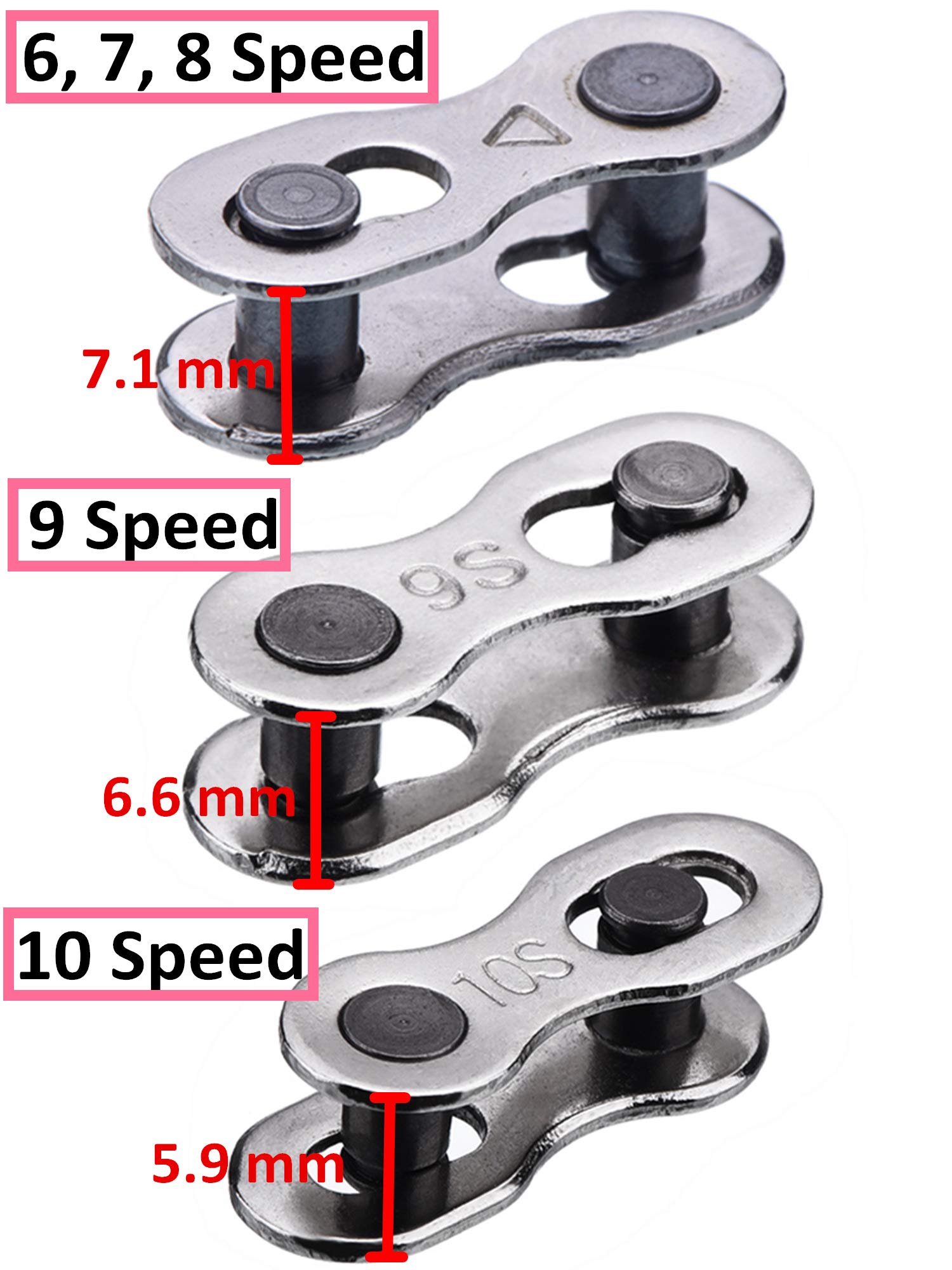 Hotop 8 Pairs Bicycle Missing Link For 6, 7, 8, 9, 10 Speed Chain, Silver, Reusable (9 Speed)