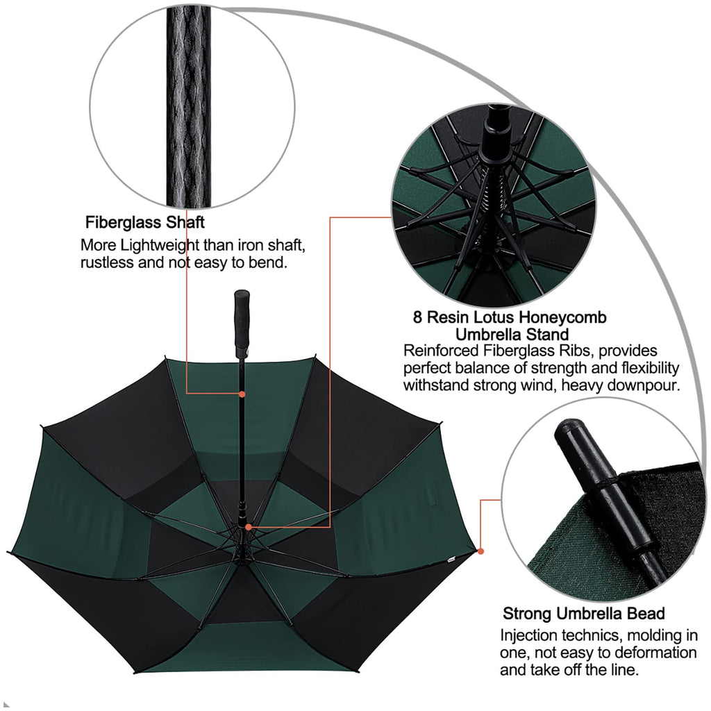 G4Free 68 Inch Automatic Open Golf Umbrella Double Canopy Extra Large Oversize Windproof Waterproof Stick Umbrellas(Black/Dark G