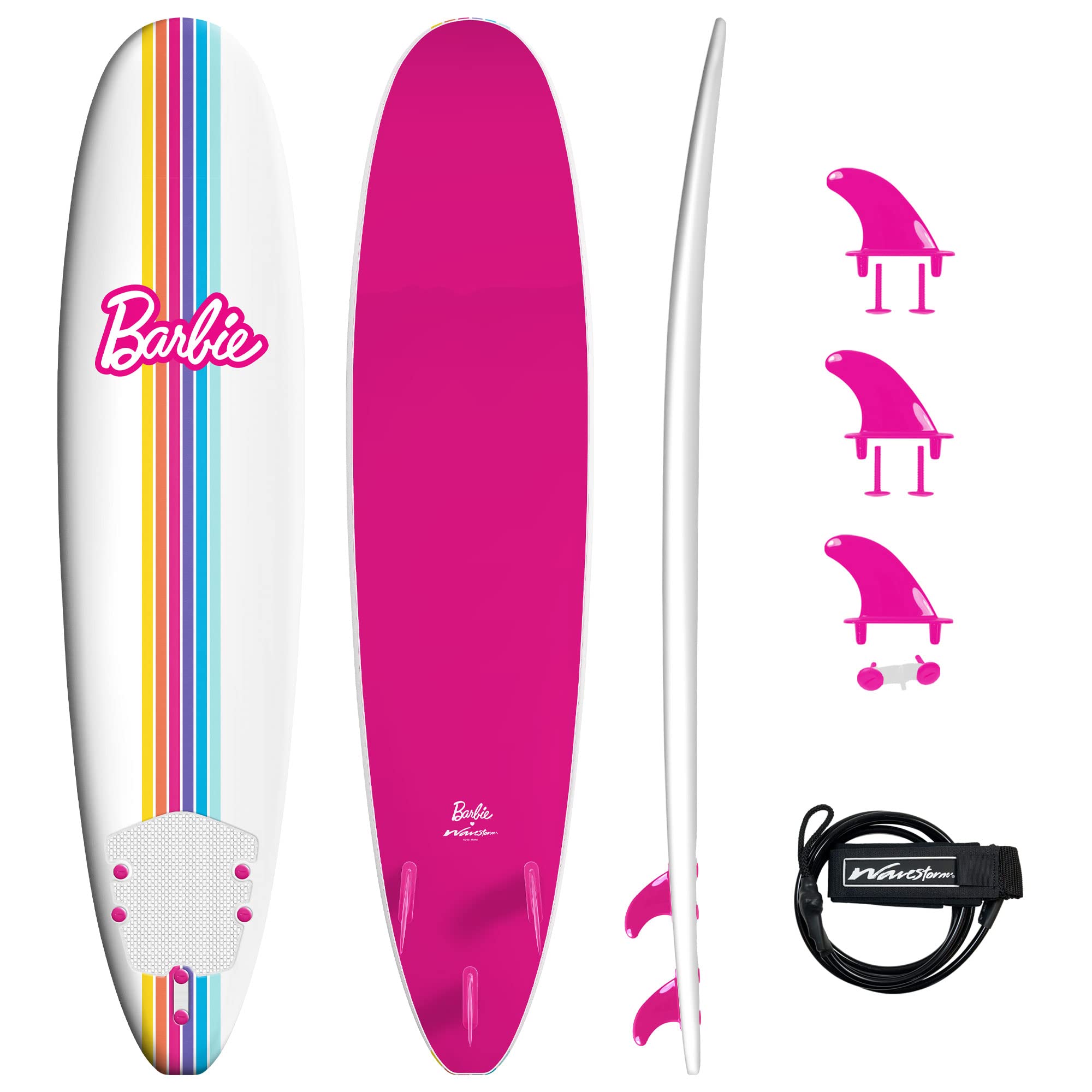 Barbie Signature 8ft Surfboard by Wavestorm | Graphic top Deck with high Density Slick Bottom | for Kids and Adults |Foam Constr