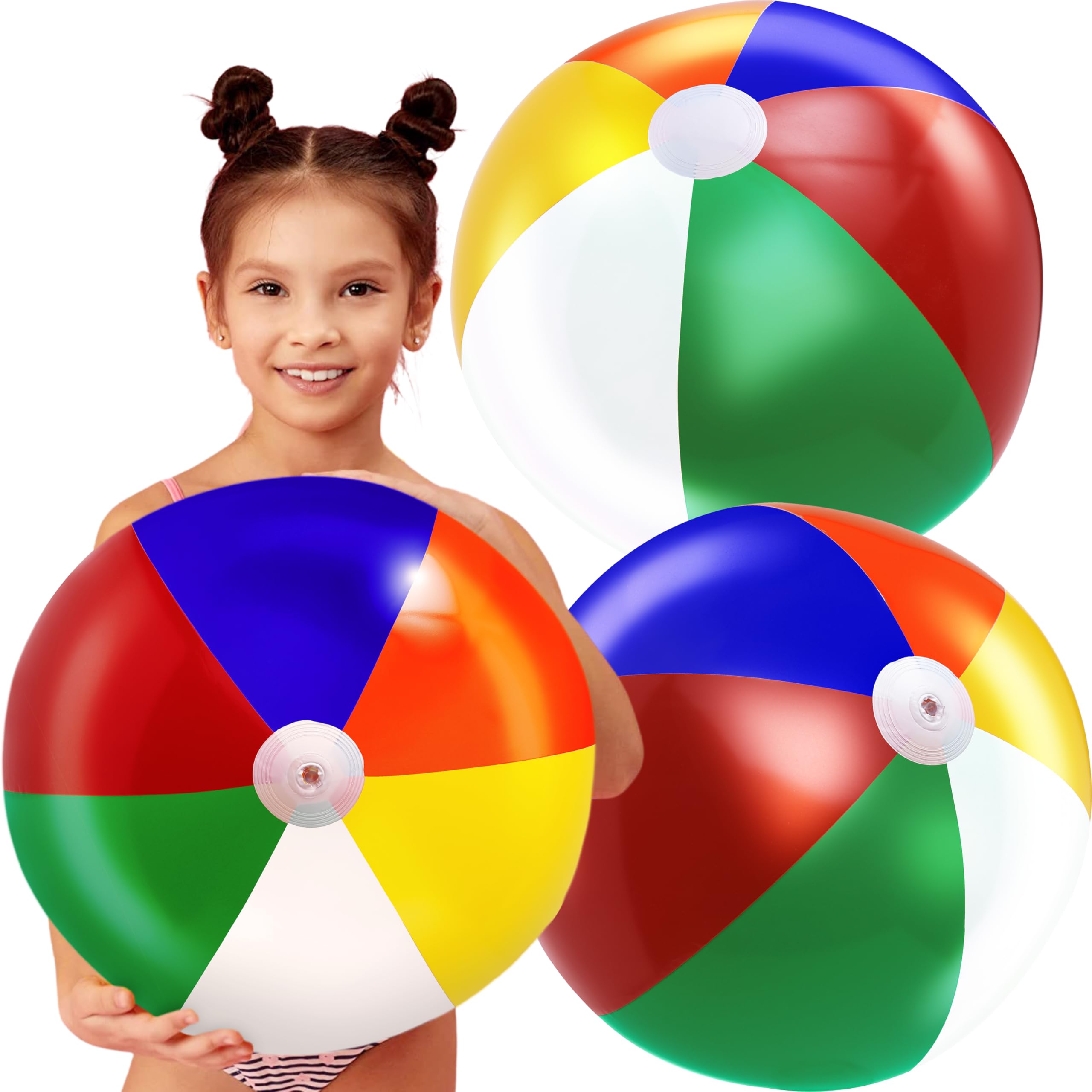 4E'S Novelty Beach Balls 3 Pack 20'' Inflatable For Kids - Toys & Toddlers, Pool Games, Toy Classic Rainbow Color