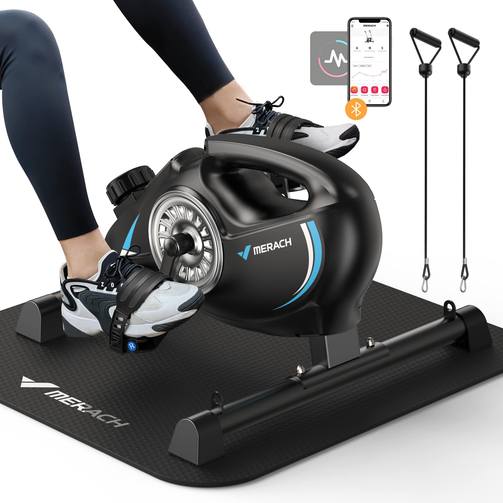 Under Desk Bike Pedal Exerciser, Quiet Magnetic Mini Exercise Bike With Merach App For Arm, Leg Recovery, Physical Therapy, Smoo