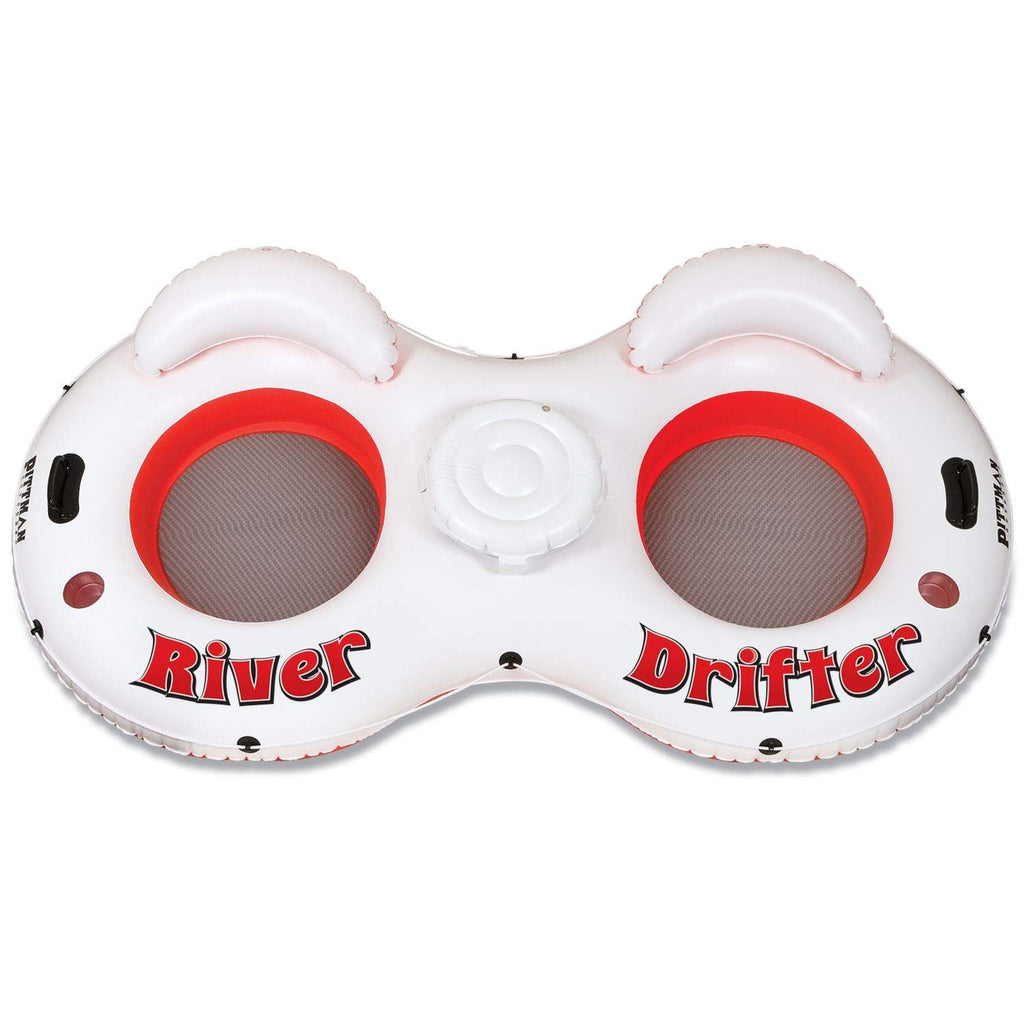 Pittman Outdoors River Drifter Inflatable Water Float Tube With Ice Chest Cooler, 2 Person