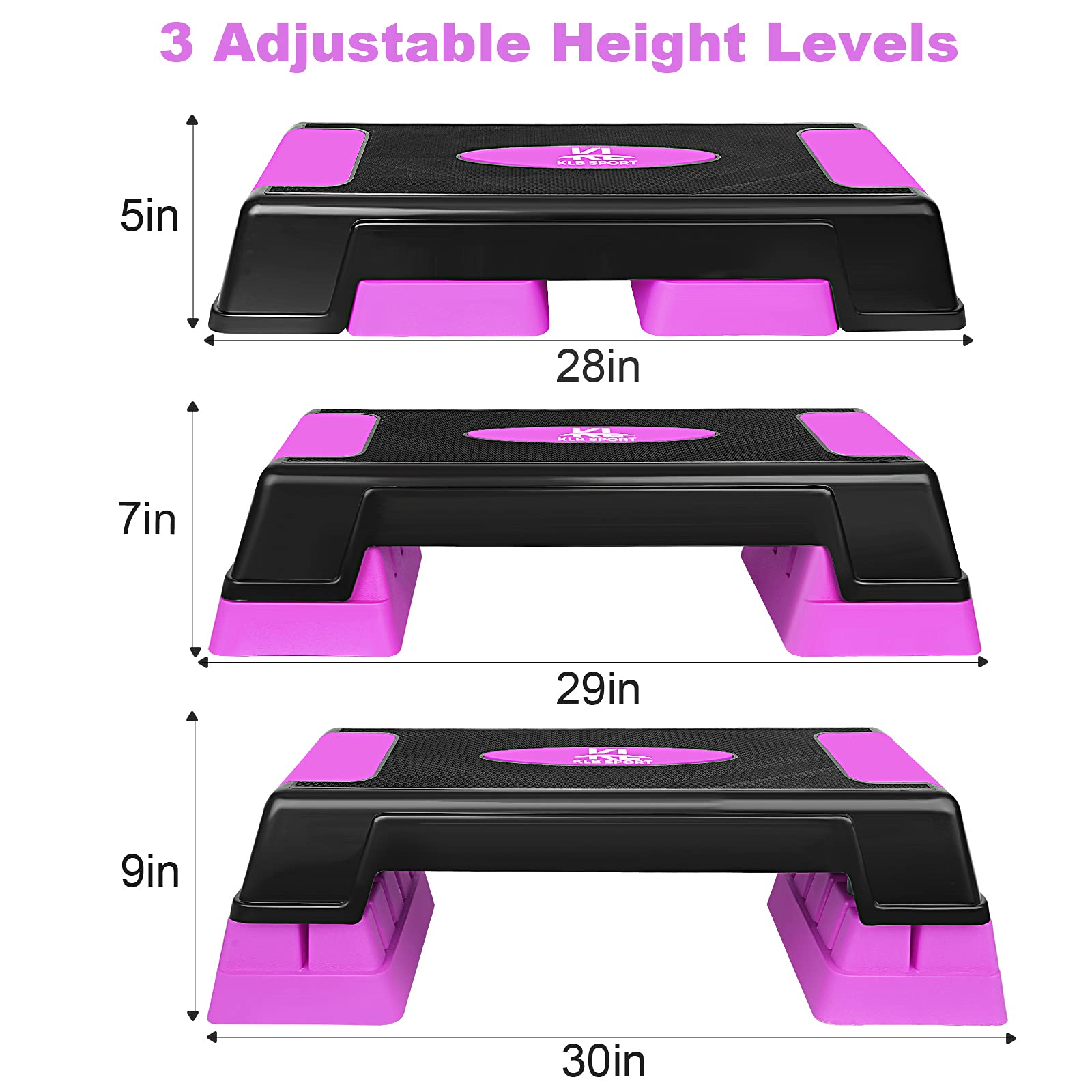 Kl Klb Sport 30'' Adjustable Workout Aerobic Stepper In Fitness & Exercise Step Platform Trainer Stepper W/Risers For Strength,