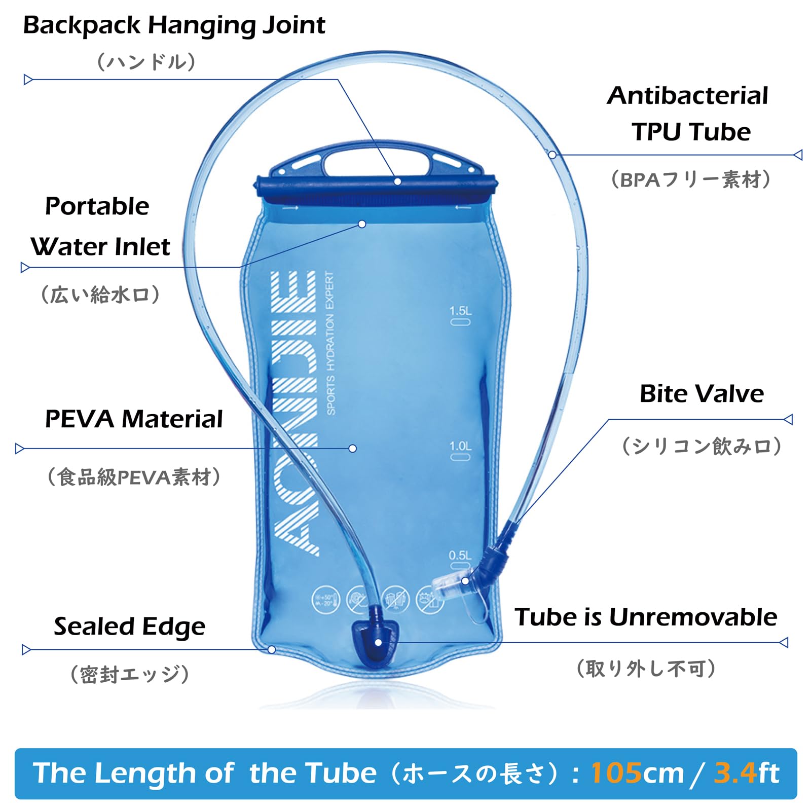Triwonder 1-1.5-2-3L Bpa Free Hydration Bladder Hydration Pack Water Reservoir For Bicycling Hiking Camping Backpack (1.5L)