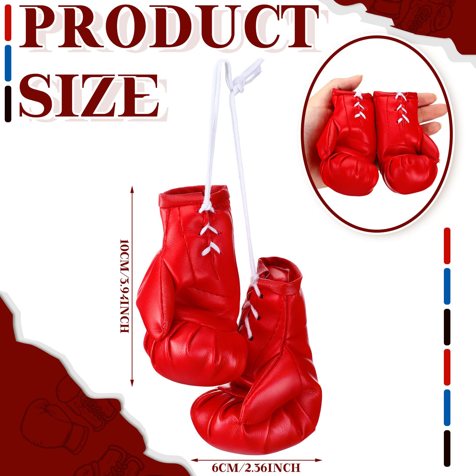 Batiyeer 24 Pcs Mini Boxing Gloves For Car Mirror Hanging Miniature Punching Gloves Pendant Boxing Christmas Ornament Miniature