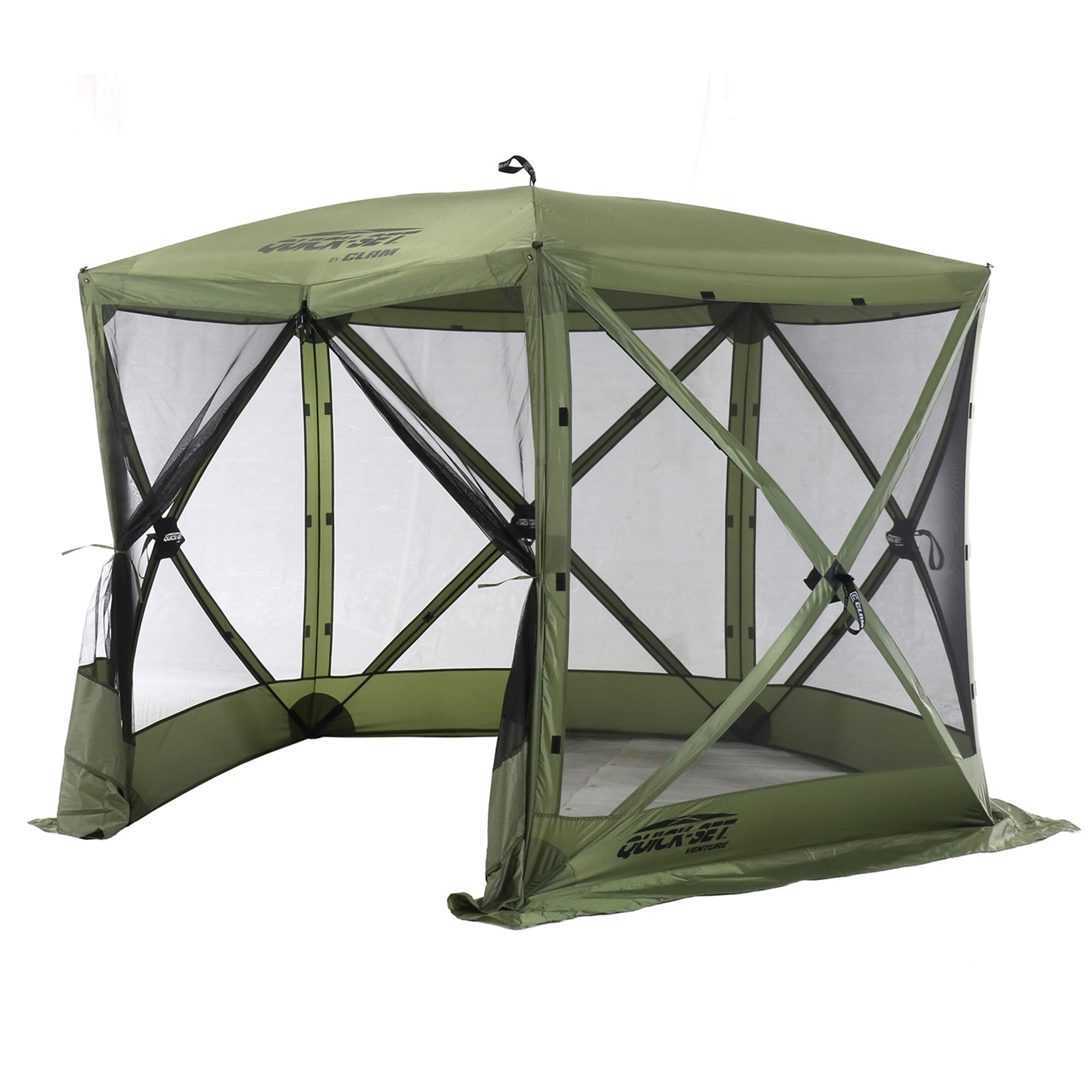 Clam Quick-Set Venture 9 X 9 Foot Portable Pop-Up Outdoor Camping Gazebo Screen Tent 5 Sided Canopy Shelter With Ground Stakes A