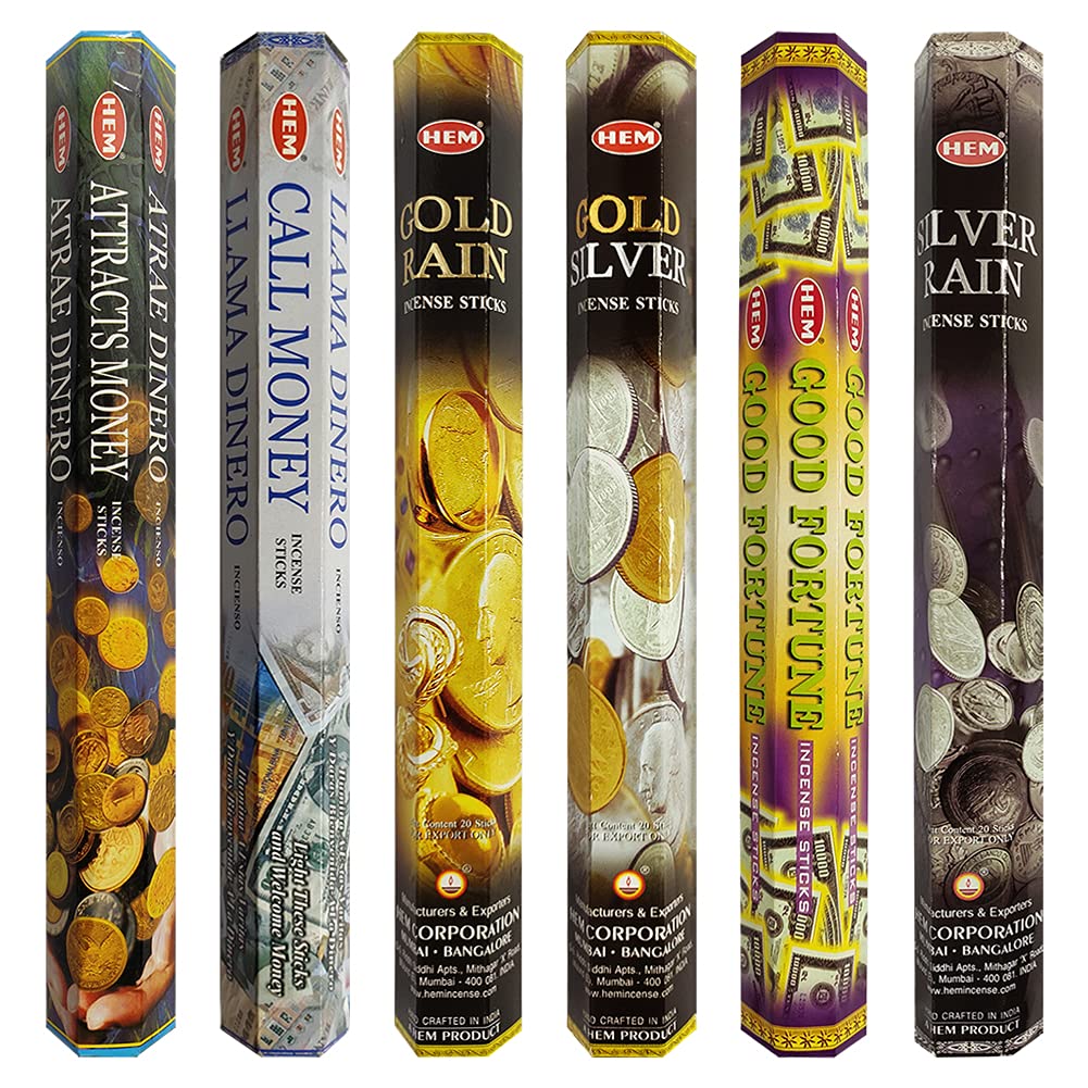 Hem Incense Sticks Variety Pack 29 And Incense Stick Holder Bundle With 6 Money And Good Luck Fragrances