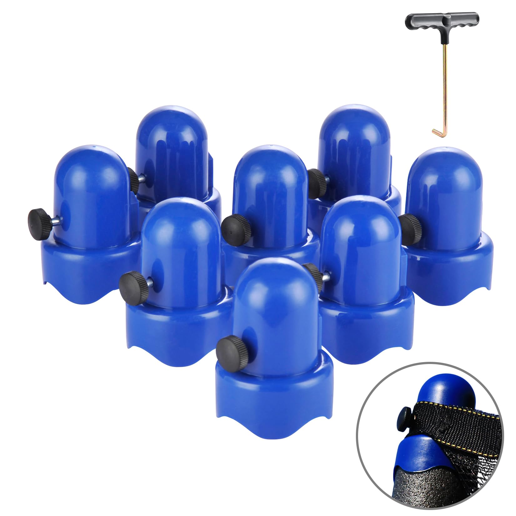 Ziziland 1.5'' Diameter Trampoline Enclosure Pole Cap With Screw Thumb, 8 Pieces, Blue