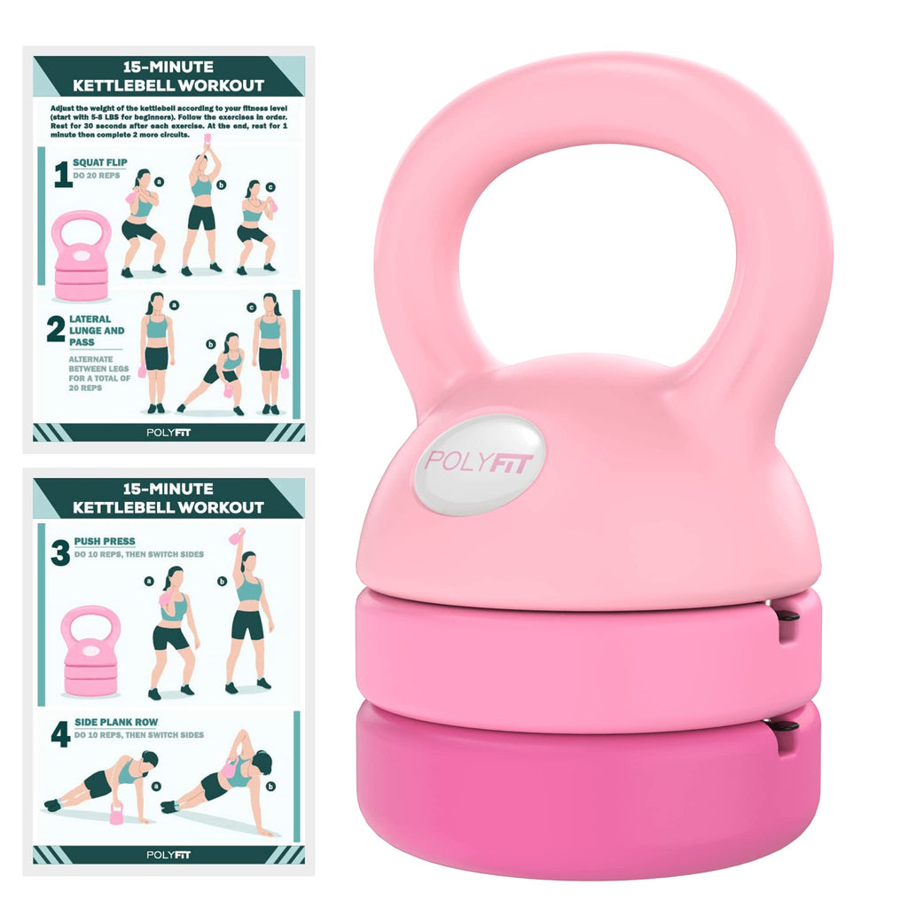 Adjustable Kettlebell - 5 Lbs, 8 Lbs, 12 Lbs Kettlebell Weights Set For Home Gym - Pink