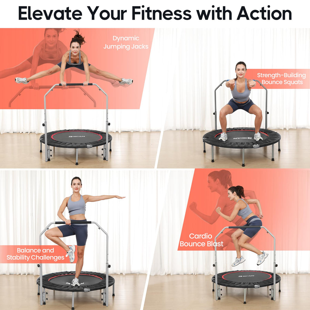 Bcan 40/48'' Foldable Mini Trampoline Max Load 330Lbs/440Lbs, Fitness Rebounder With Adjustable Foam Handle, Exercise Trampoline
