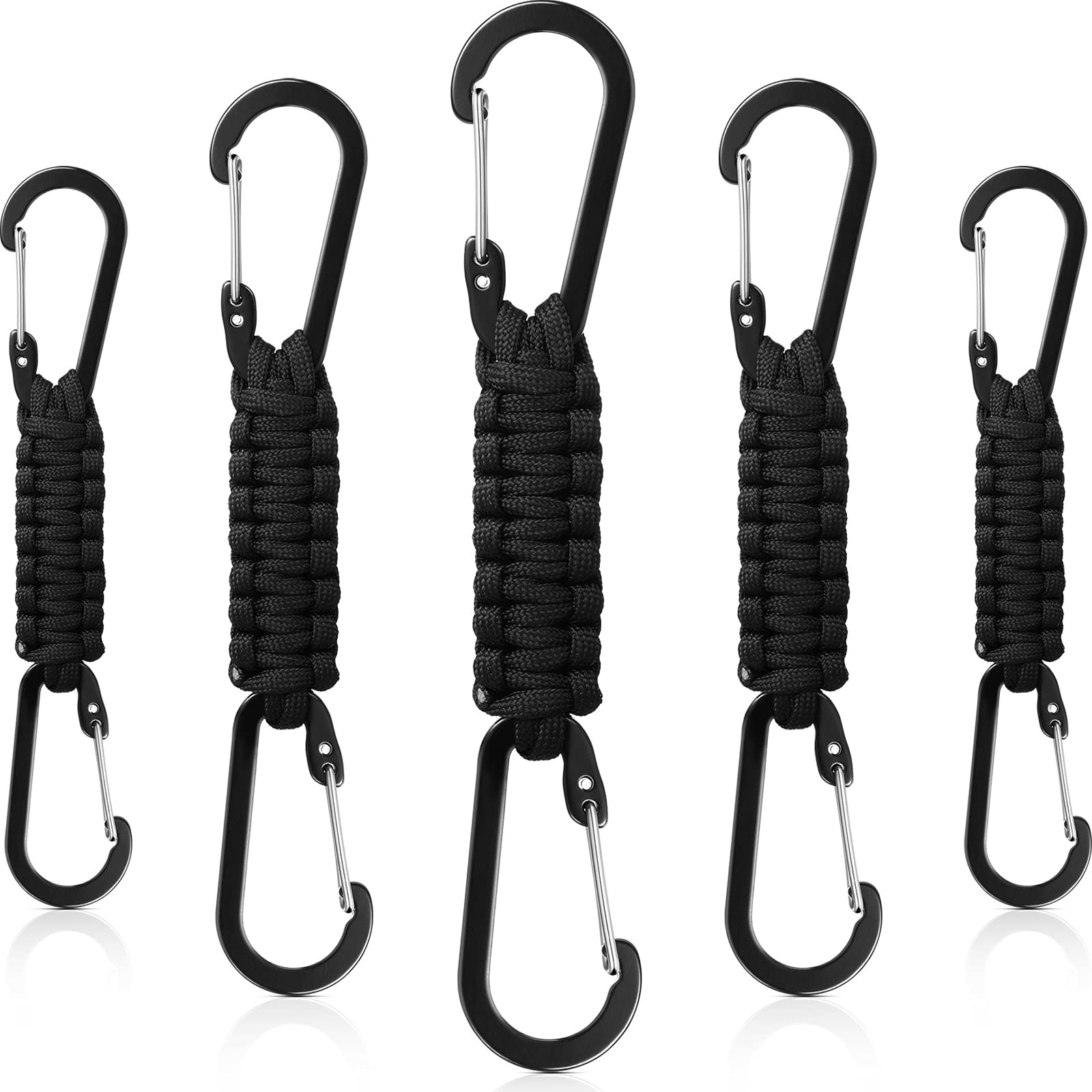 Ferraycle 5 Pieces Paracord Keychain Braided Paracord Lanyard Clips For Camping Hiking Clip Water Bottle Keys Backpack Tools (Bl