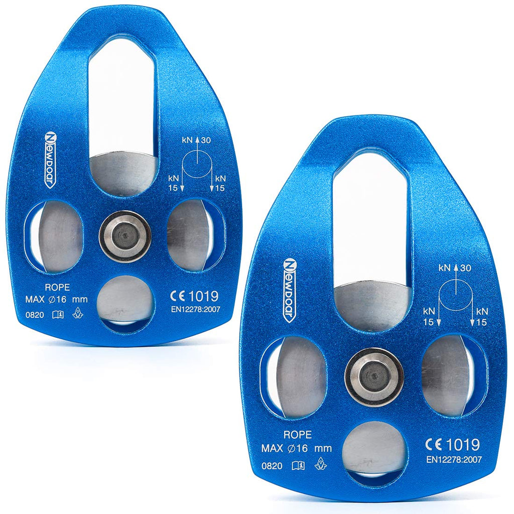 Newdoar 30Kn Ce Certified Large Rescue Pulley Single Sheave With Swing Plate For Outdoor Mountaineering Rock Climbing Rescue(Blu