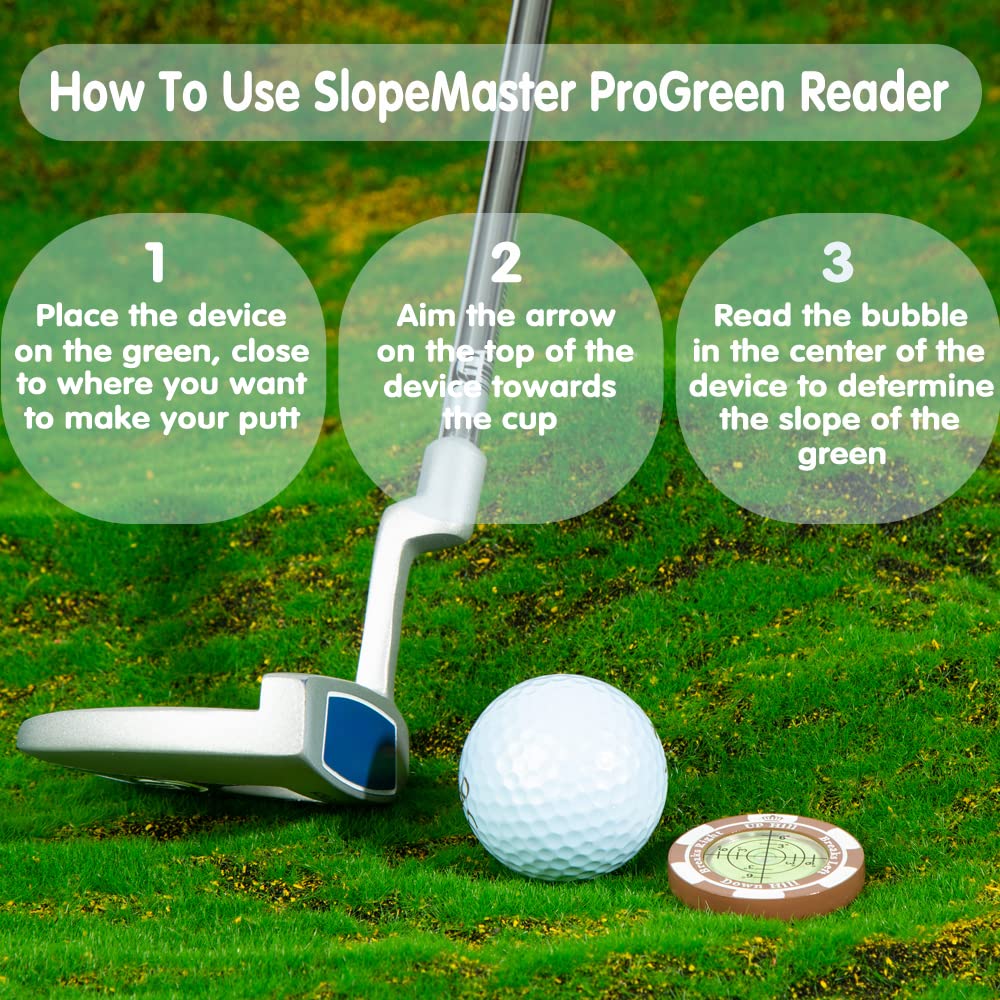 Slopemaster Progreen Reader - Golf Hat Clip Ball Marker With High Precision Green Reading Aid Golf Accessories For Men Women(Bro