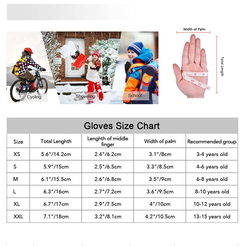 Yukiniya Kids Winter Gloves Back Water Repellent Touchscreen Warm Fleece Anti-Slip For Boys Girls 3-15 Years
