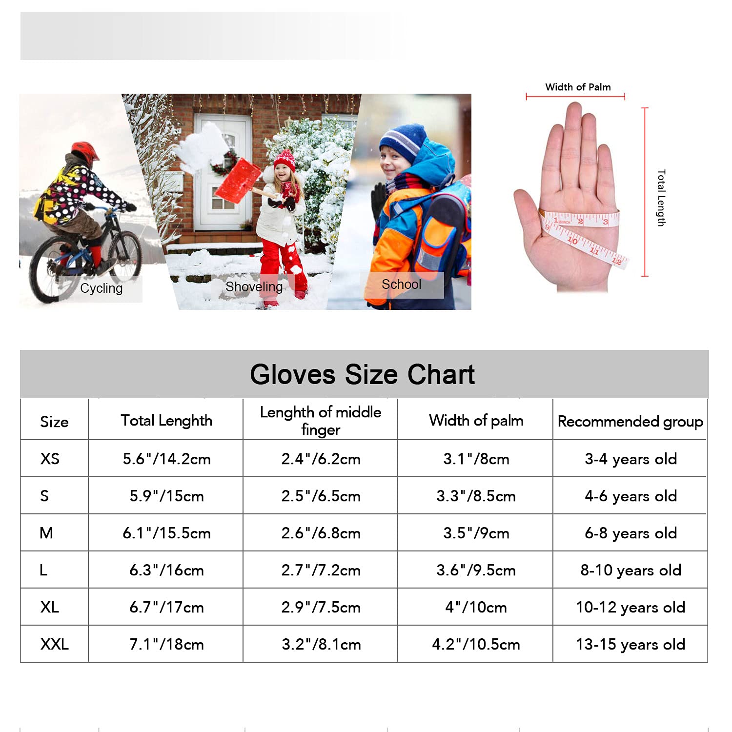 Yukiniya Kids Winter Gloves Back Water Repellent Touchscreen Warm Fleece Anti-Slip For Boys Girls 3-15 Years