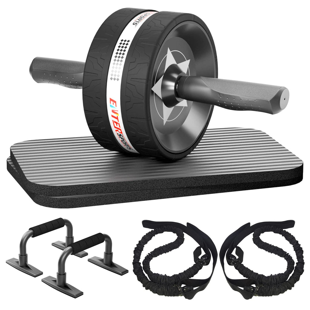 Entersports Abs Roller Wheel Kit, Exercise Wheel Core Strength Training Abdominal Roller Set With Push Up Bars, Resistance Bands