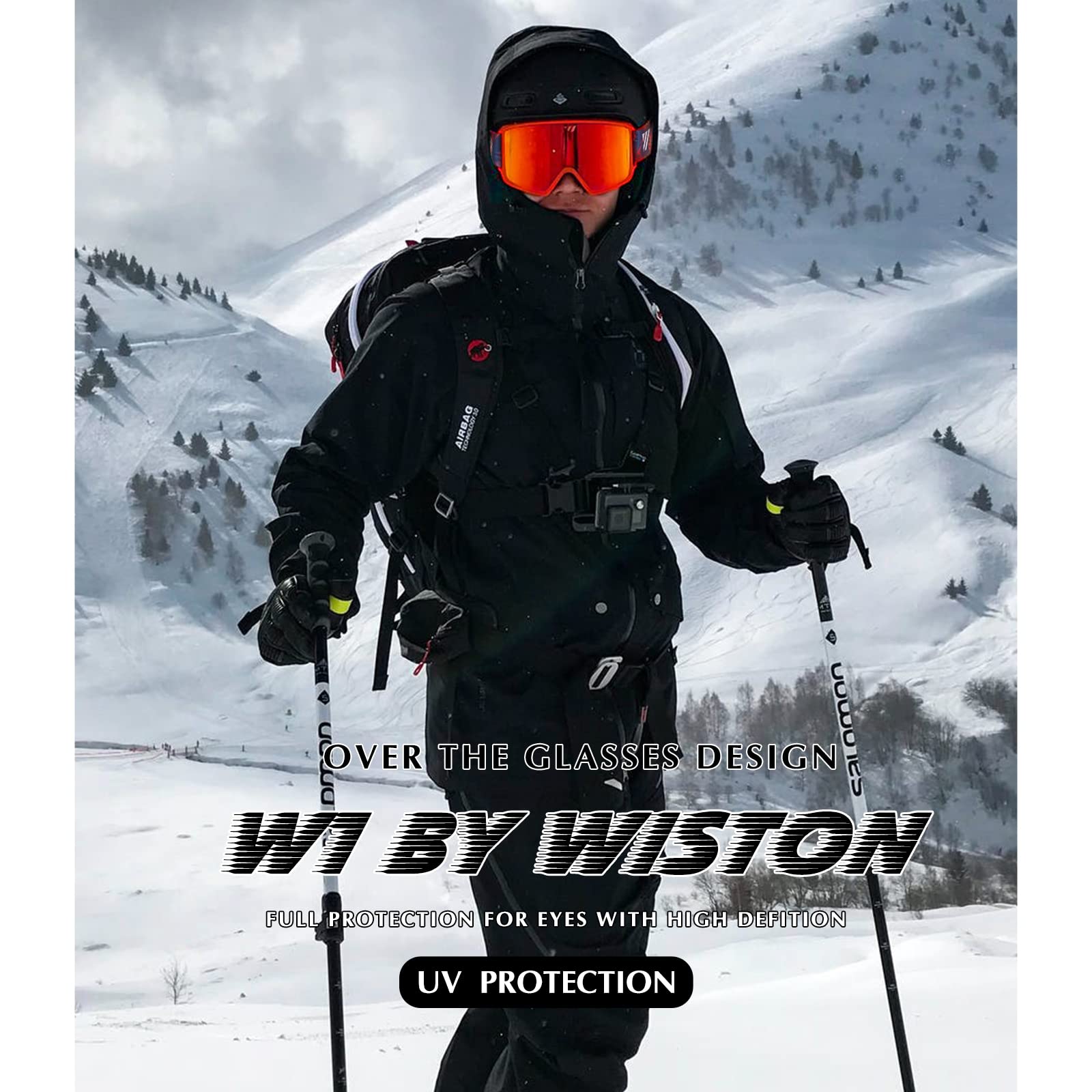Wiston Ski Goggles - Otg Snow/Snowboard Goggles For Men, Women & Youth - 100% Uv Protection (Red Frame/Red Lens)