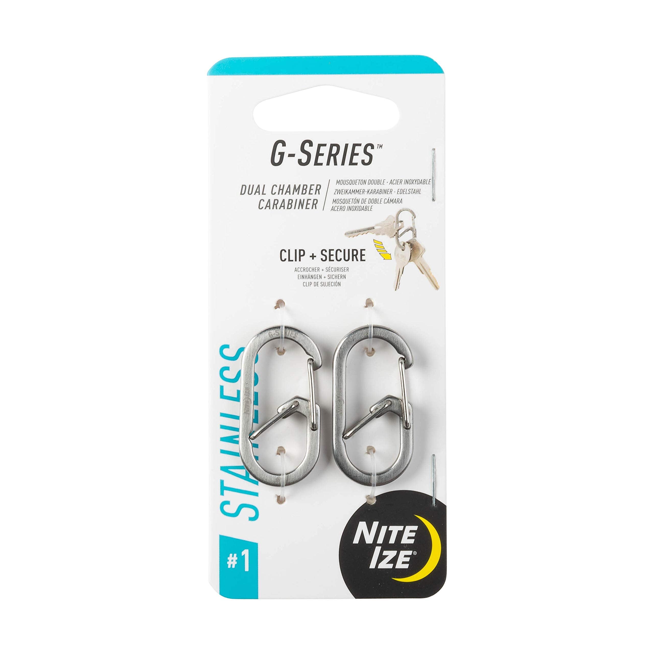 Nite Ize Gs1-11-2R6 G-Series Dual Chamber Carabiner, Size #1,Stainless Steel, 2 Count (Pack Of 1)