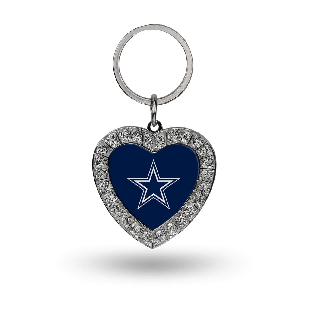 Rico Industries Nfl Dallas Cowboys Metal Rhinestone Heart Keychain , 1.38 X 3-Inches