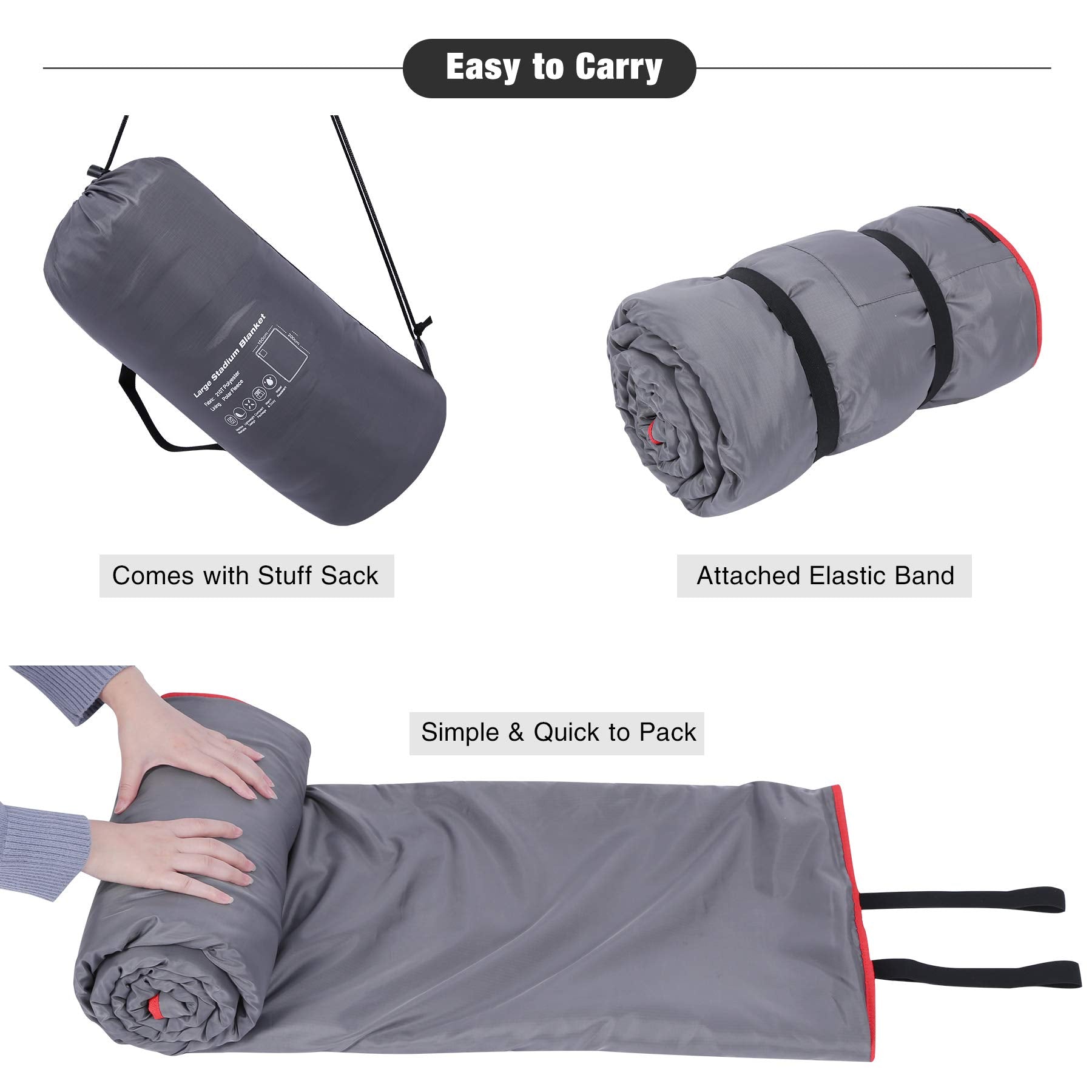 Redcamp Large Waterproof Stadium Blanket For Cold Weather, Soft Warm Fleece Camping Blanket Windproof For Outdoor Sports, Blue/R