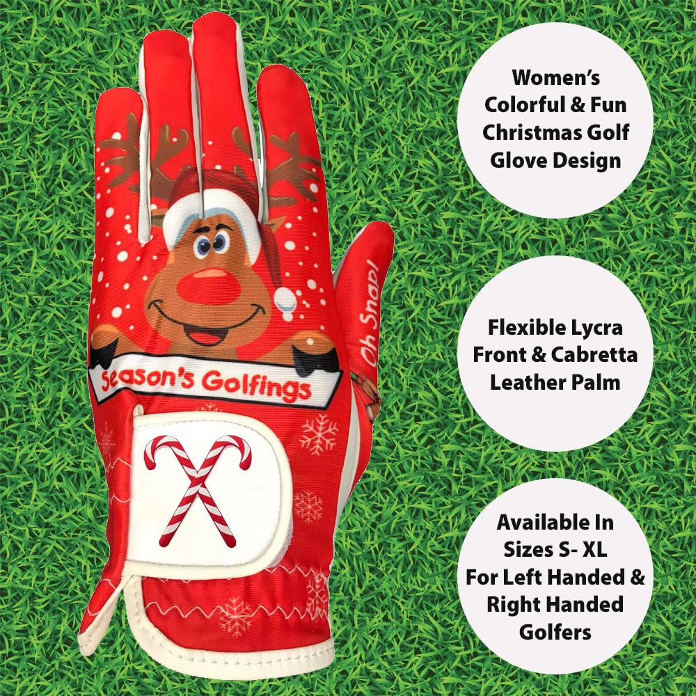 Giggle Golf Women'S Golf Glove (Medium, Worn On Right Hand, Holiday (Red))