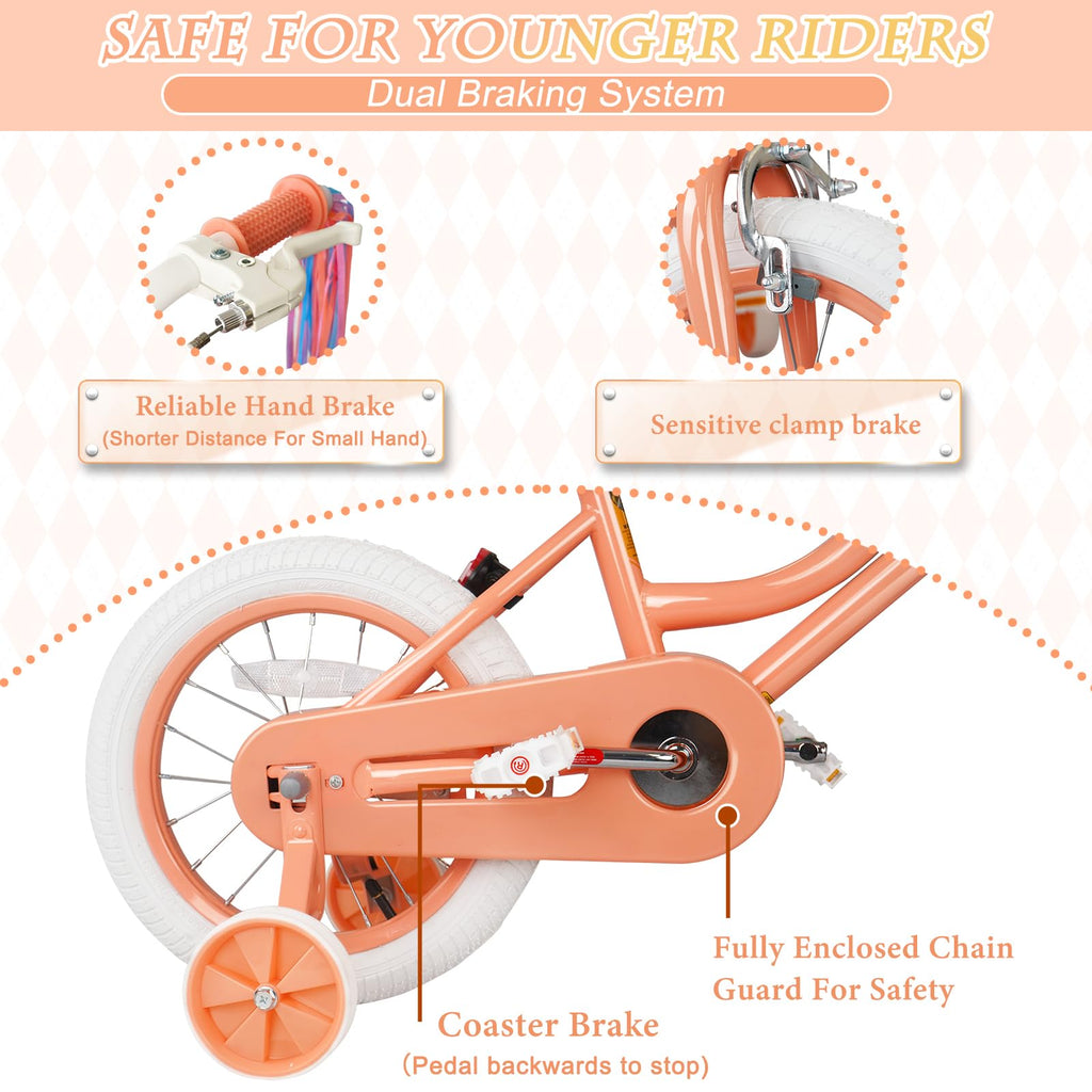 Glaf Kids Bike For Girls Boys Ages 3-9 Years, 12 14 16 Inch Girls Bike With Doll Bike Seat, Kids Bicycle With Training Wheels An
