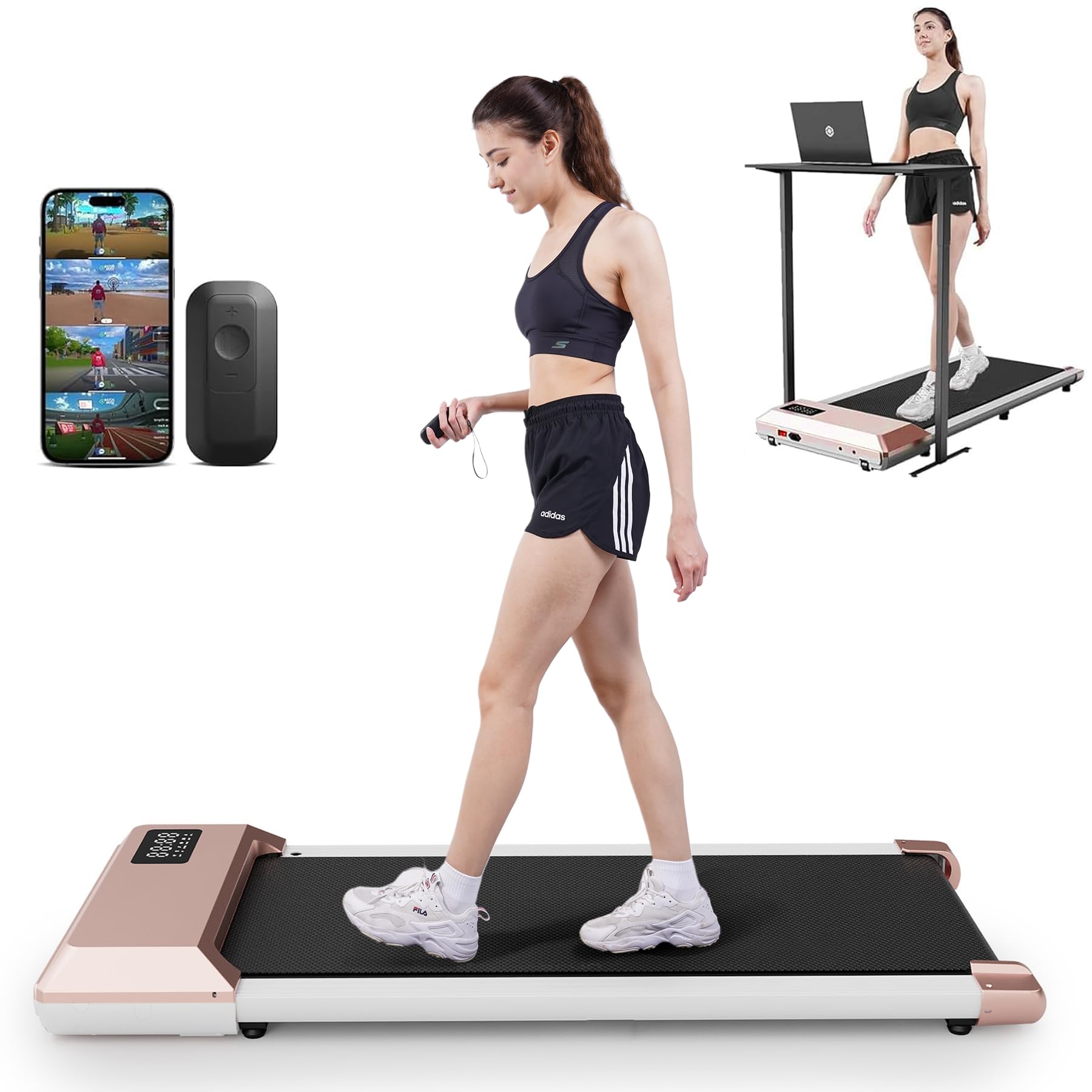 Deerrun Walking Pad, 2025 Smart Under Desk Treadmill, Treadmills For Home/Office, 2 In 1 Walk Pad Treadmill With Led Dispaly & R