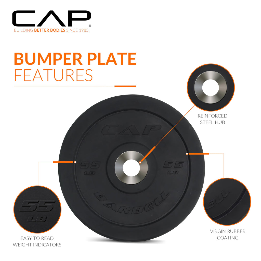 Cap Barbell Best Olympic Bumper Plate, Black, 55 Lb Single