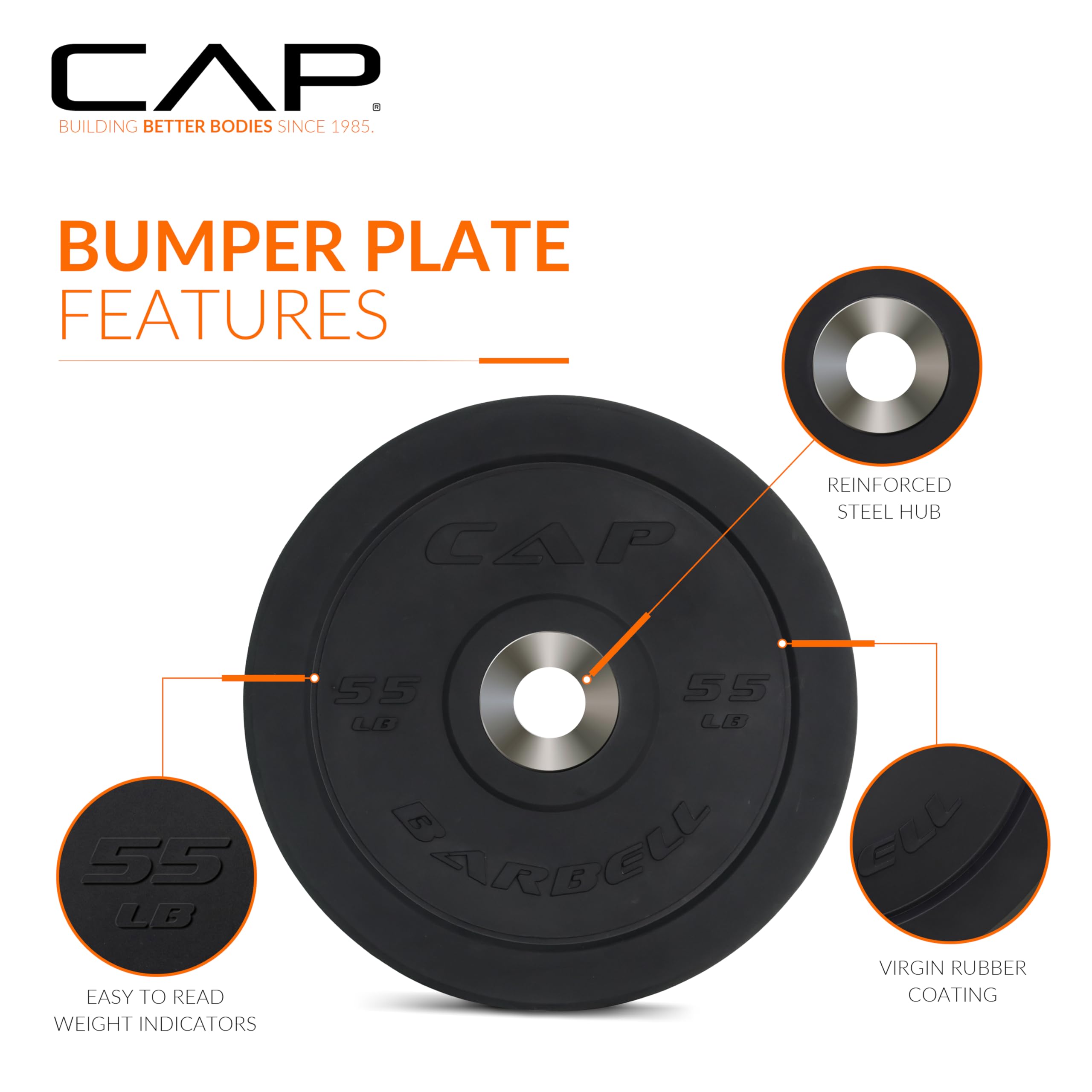 Cap Barbell Best Olympic Bumper Plate, Black, 55 Lb Single