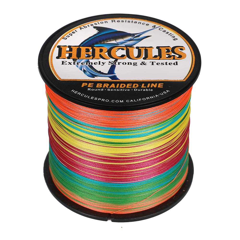 Hercules Braided Fishing Line 1500M 1640Yds 10Lbs-200Lbs Pe Superline 8 Strands (Multicolor 10Lb/4.5Kg 0.12Mm)