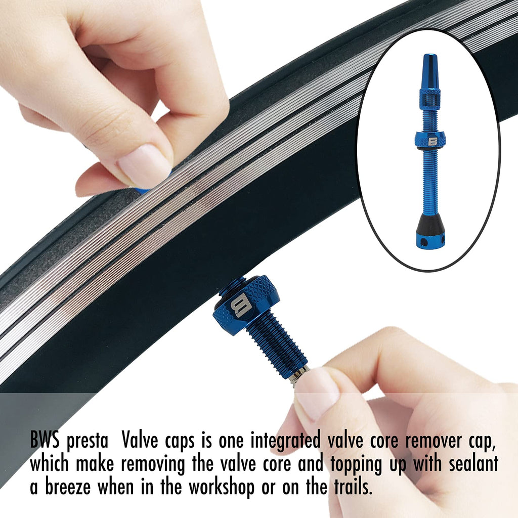 Bwshlf Blue Tubeless Presta Valve Stem 40Mm  44Mm, Super Light Alloy Presta Valve Stem Kit With Valve Core Remover Tool And Valv
