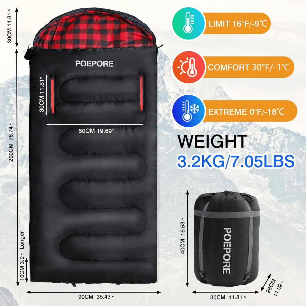 Poepore Flannel Sleeping Bag Cotton 0 Degree Cold Weather For Adults Xxl Wearable Sleeping Bag 4 Seasons Waterproof With Compres
