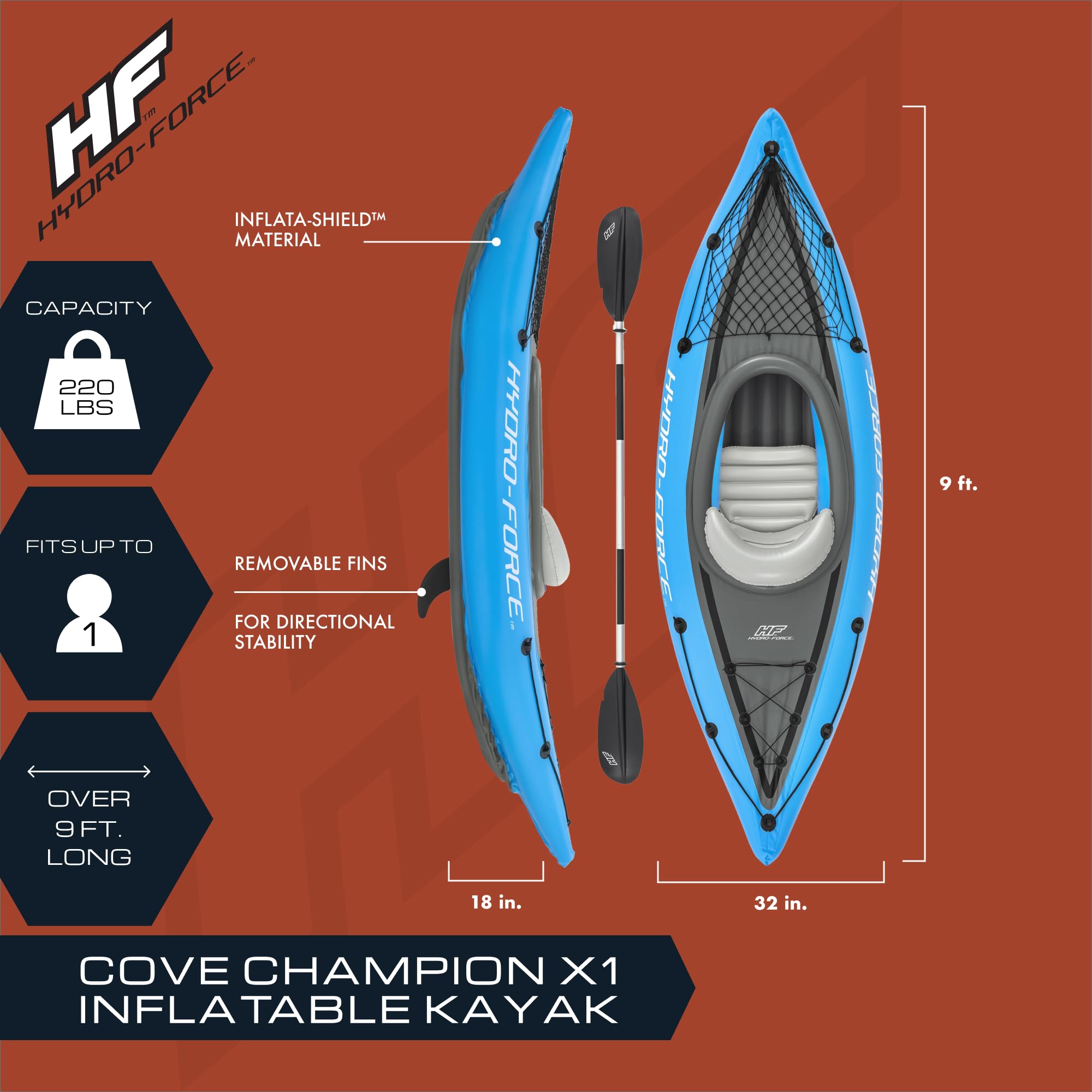 Bestway Hydro Force Inflatable Kayak Set  Includes Seat, Paddle, Hand Pump, Storage Carry Bag  Great For Adults, Kids And Famili