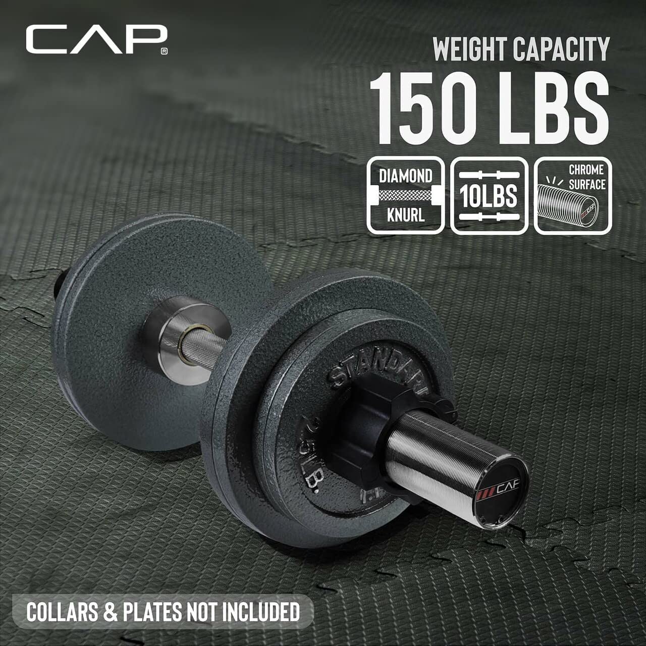 CAP Barbell 2 Solid Olympic Dumbbell Handle, No Collars, Chrome (New Version)