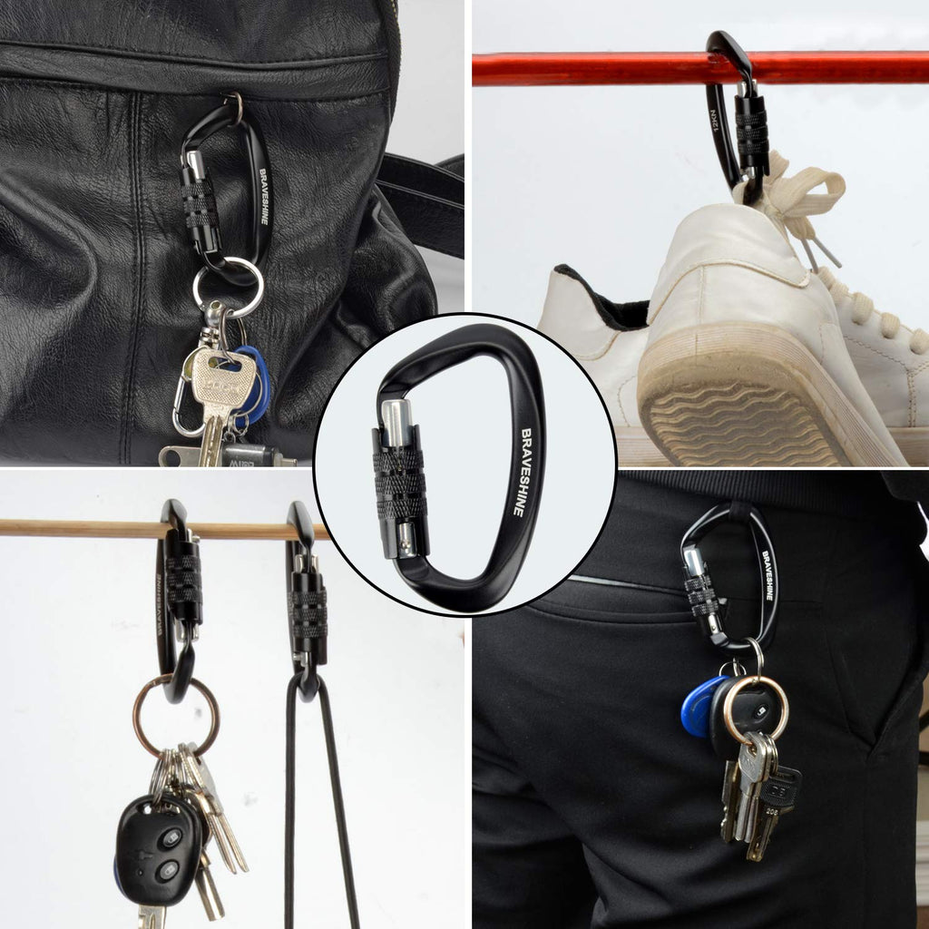 Heavy Duty Carabiner Clips 12Kn Aluminum D Ring Auto Locking Caribeaner Hooks