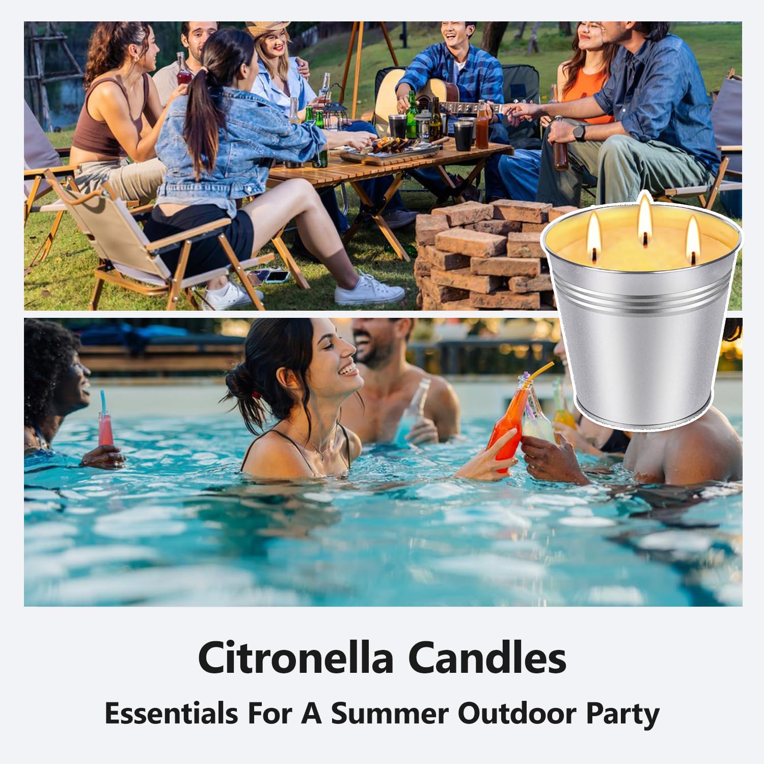 Citronella Candles Outdoor, 2Pack 17 Oz Large 3-Wick Soy Wax Candles, Up To 180-200 Hours Of Burning Time, Lemongrass Scent For