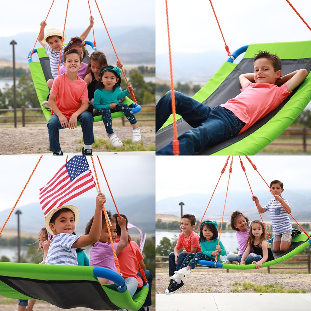 Giant 700Lb 60 Inch Saucer Tree Swing For Kids Adults - Green Weight Capacity Durable Steel Frame Waterproof Adjustable Ropes Ea