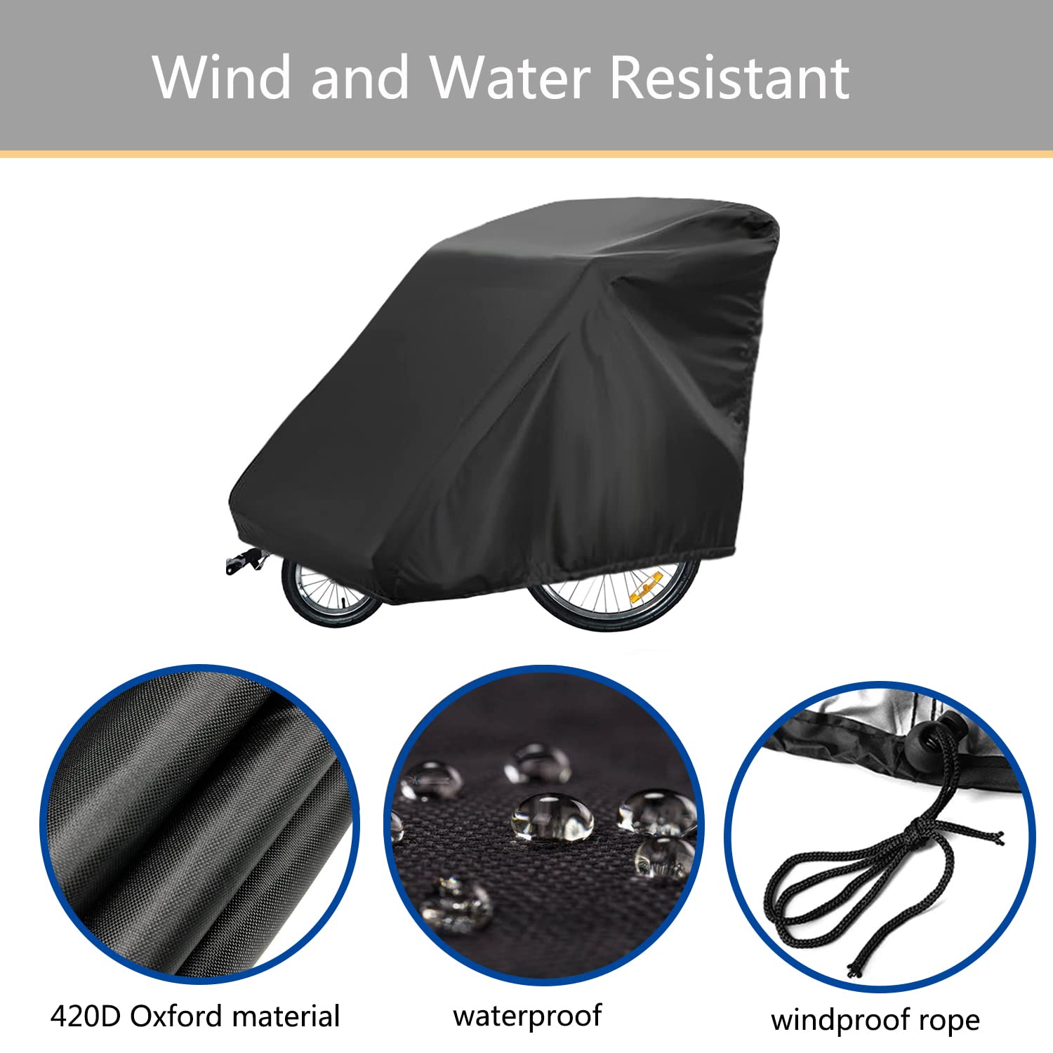 Sqodok Bicycle Trailer Cover, Waterproof Bike Trailer Storage Cover 420D Oxford Material With Pu Coating, Kid'S Pet Bike Trailer