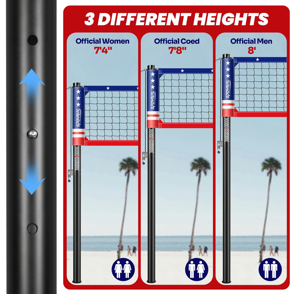 32Ft Portable Volleyball Net Set For Backyard - Anti-Sag Winch System With 1.9 '' Aluminum Poles, Adjustable Beach & Grass Outdo