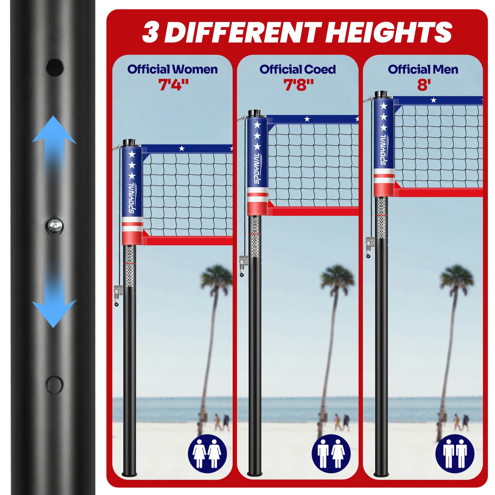 32Ft Portable Volleyball Net Set For Backyard - Anti-Sag Winch System With 1.9 '' Aluminum Poles, Adjustable Beach & Grass Outdo