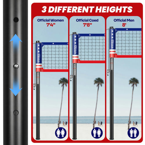 32Ft Portable Volleyball Net Set For Backyard - Anti-Sag Winch System With 1.9 '' Aluminum Poles, Adjustable Beach & Grass Outdo