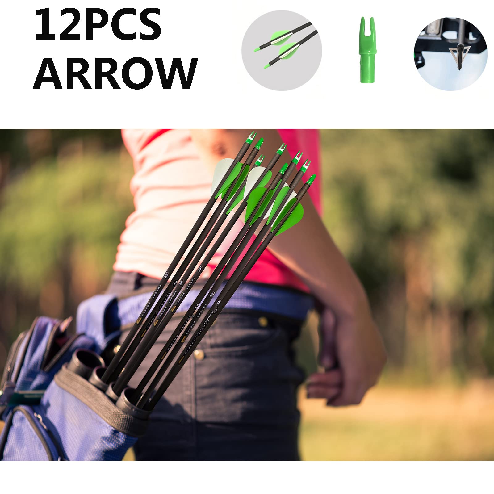 Zhao.Fu 29 Inch Carbon Arrow Practice Hunting Arrows Spine 400 With Removable Tips For Archery Compound & Recurve & Traditional