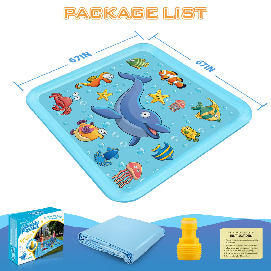 Growsland Splash Pad For Toddlers, Outdoor Sprinkler For Kids, 67'' Summer Water Toys Inflatable Wading Baby Pool Fun Gifts For