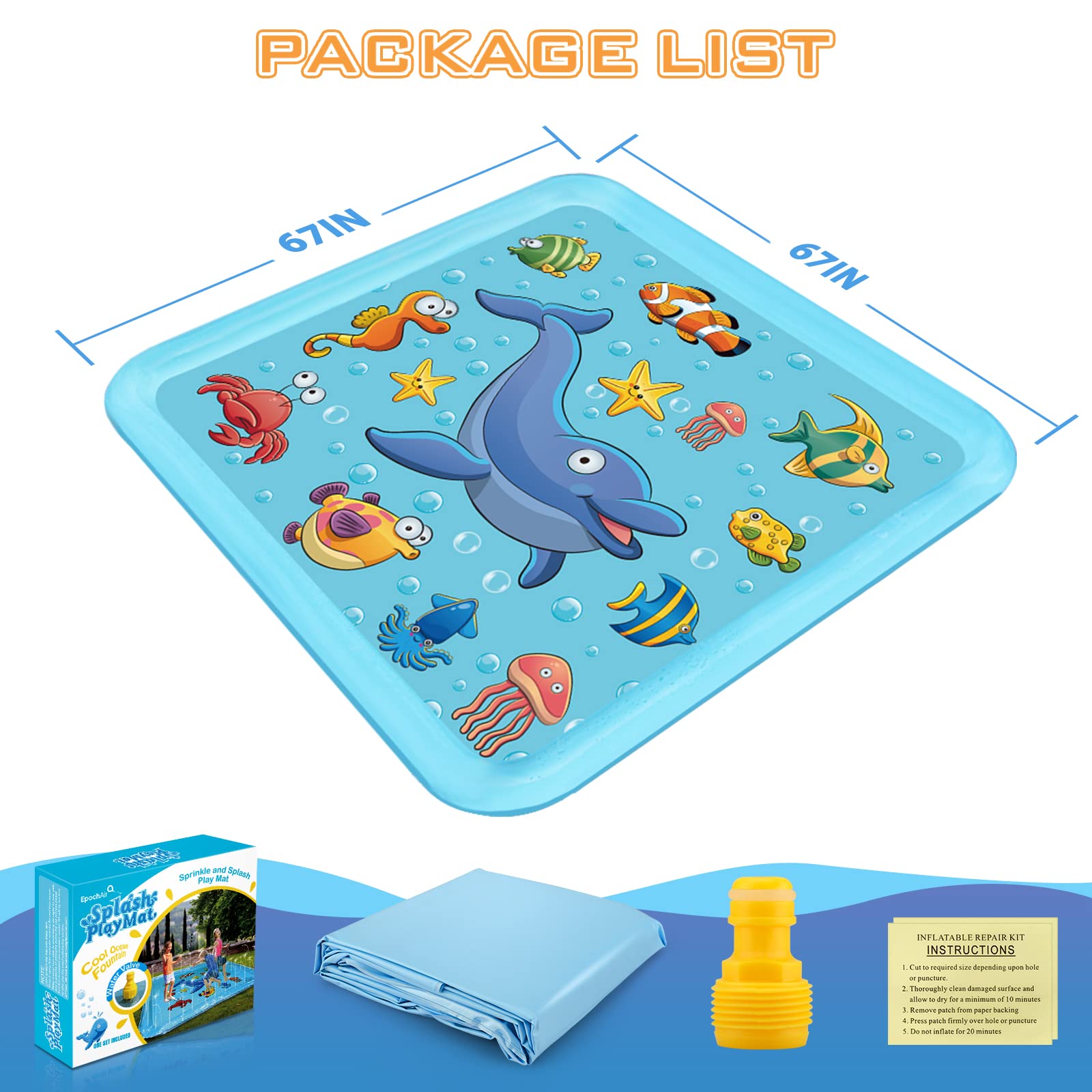 Growsland Splash Pad For Toddlers, Outdoor Sprinkler For Kids, 67'' Summer Water Toys Inflatable Wading Baby Pool Fun Gifts For