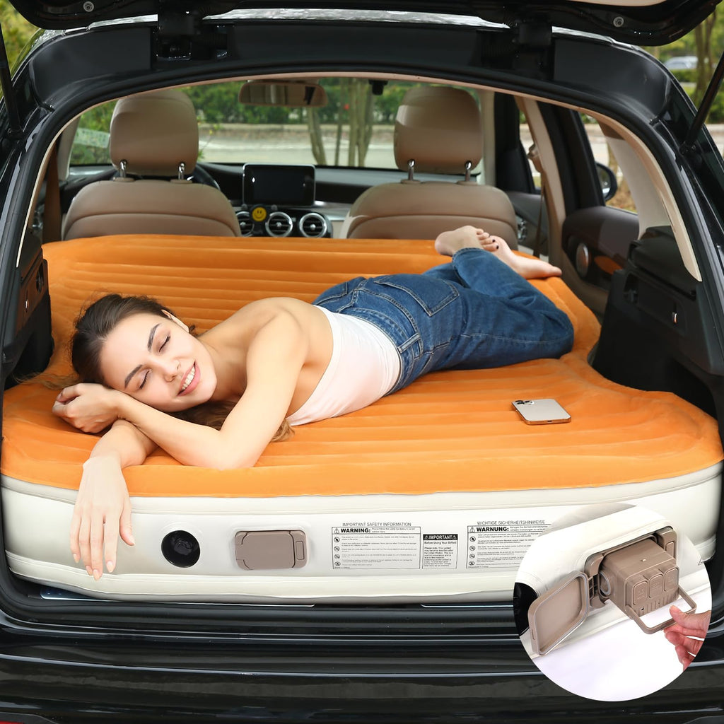 Kmz Suv Air Mattress With Built-In Pump & 2 Pillows, Thickened Flocked Pvc, Quick 90-Seconds Inflation Air Bed, Portable & Durab