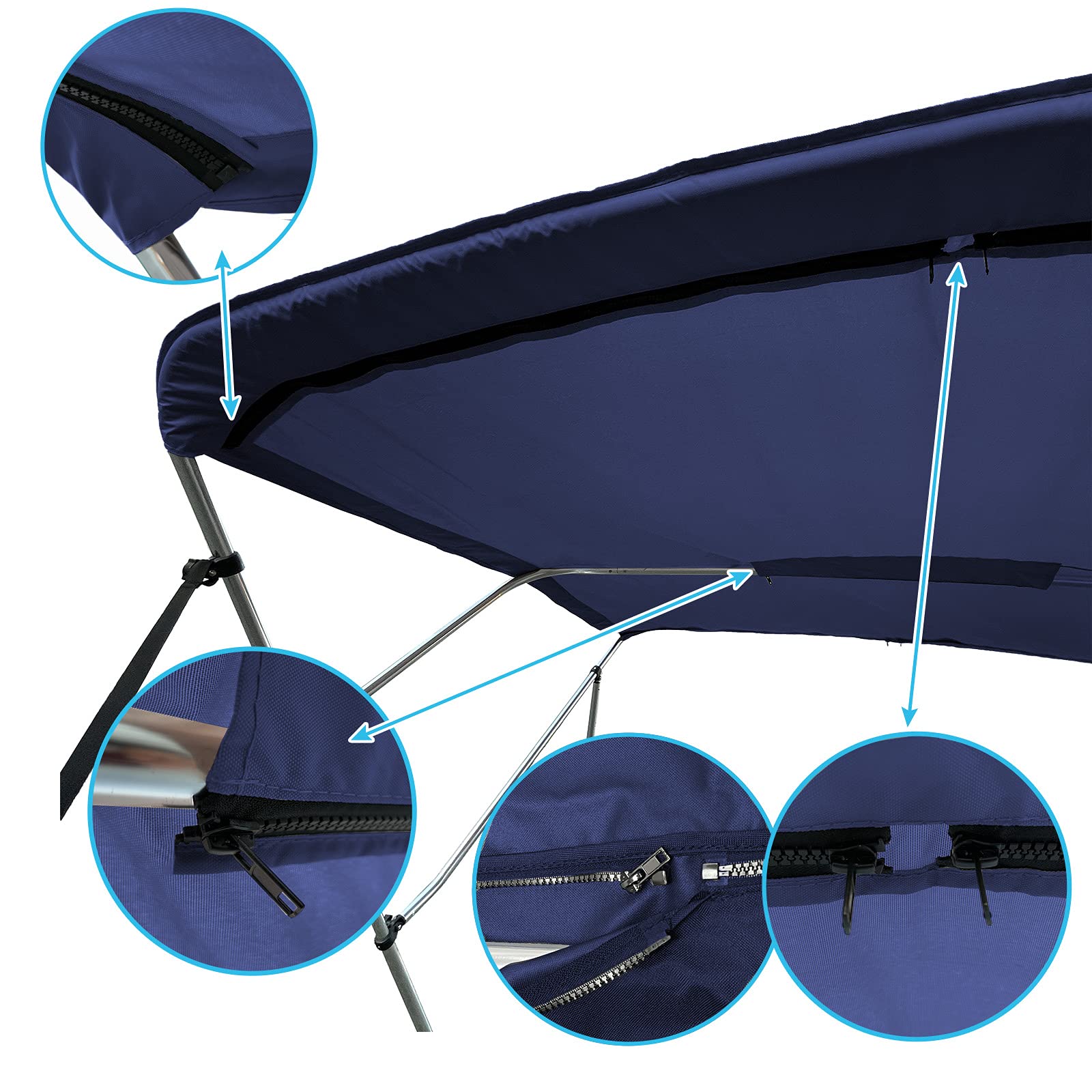 Savvycraft 4 Bow Bimini Replacement Top Canvas Cover 4 Bow 96'' L 73''-78'' W Navy Color