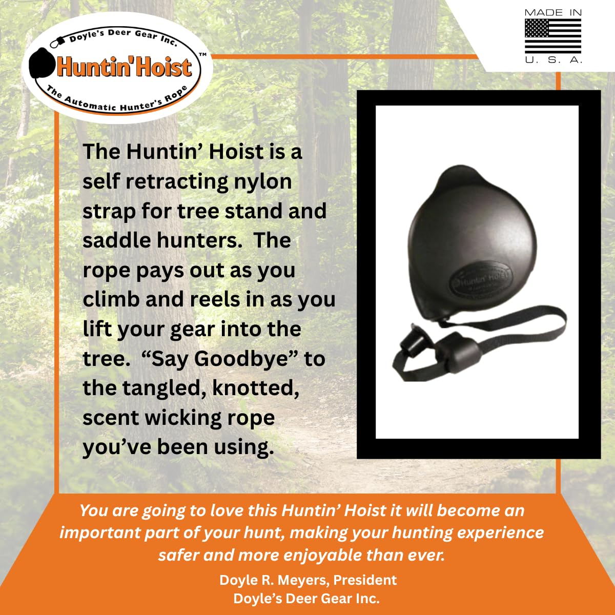 Doyles Deer Gear Huntin Hoist | Retractable Bow Hoist For Deer Hunting | Ascending Accessory For Saddle Hunting, Elevated Tree S