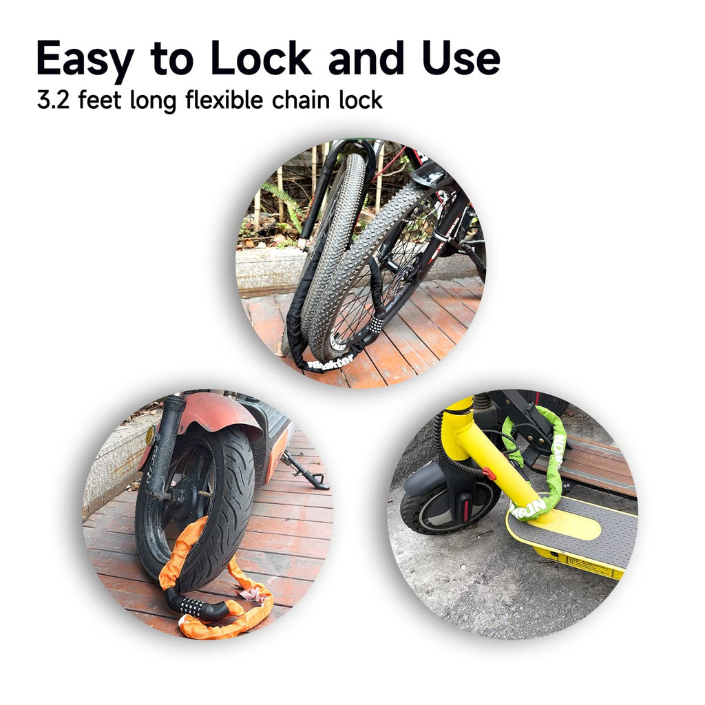 Ndakter Bike Chain Lock, 5 Digit Combination Heavy Duty Anti Theft Bicycle Chain Lock, Security Resettable Bike Locks For Bike,