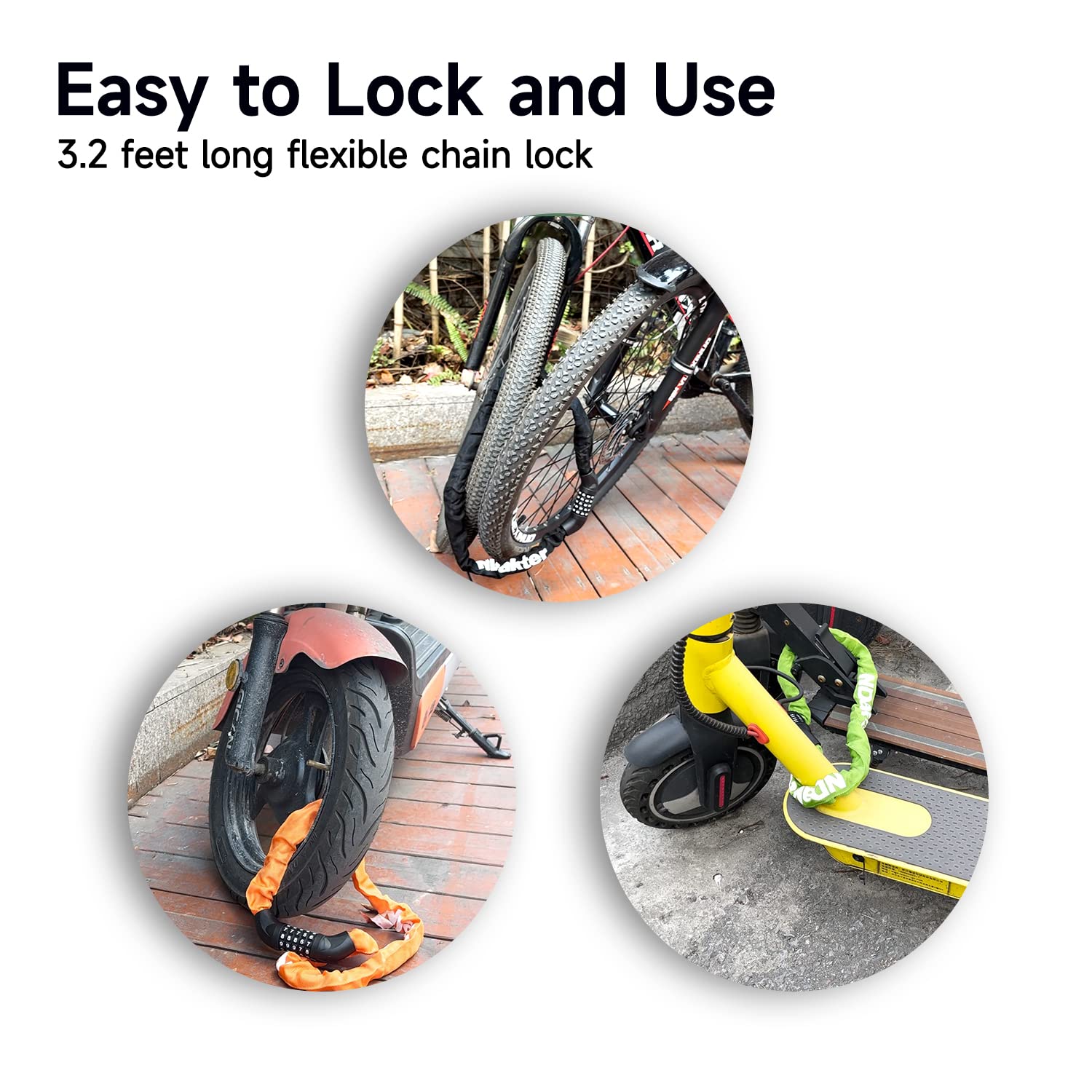 Ndakter Bike Chain Lock, 5 Digit Combination Heavy Duty Anti Theft Bicycle Chain Lock, Security Resettable Bike Locks For Bike,
