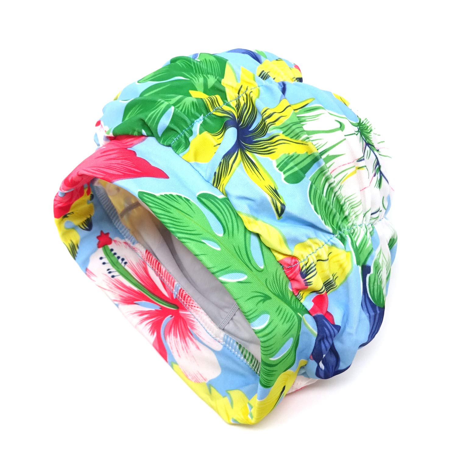 Honbay Pleated Swimming Cap Long Hair Swim Cap Bathing Cap, Non-Waterproof (Monstera)